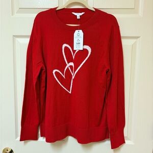 Time and Tru Vibrant Red Heart Sweater